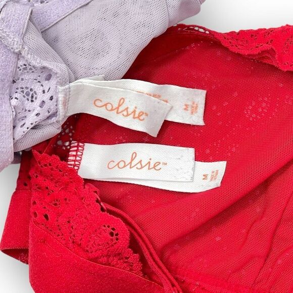 Colsie Lace Triangle Bralette Lot of 2 Bras Red & Purple Women’s Size Medium - Picture 6 of 7